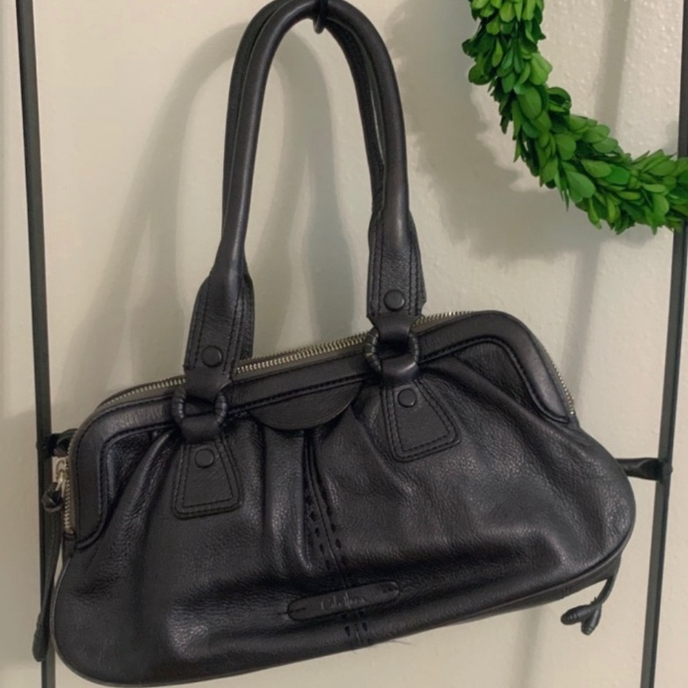 Cole Haan Triple Gunmetal Grey Leather Satchel